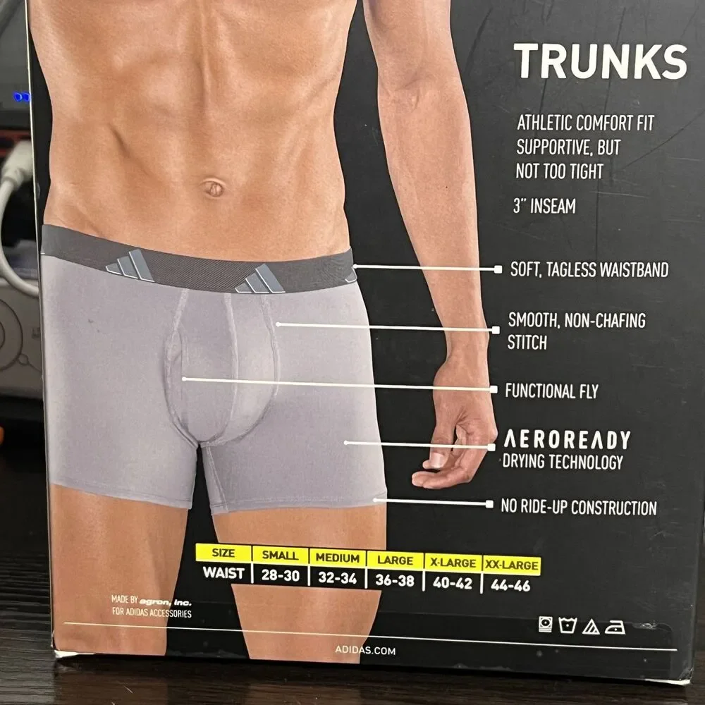 Adidas Microfiber Trunks Mens 2XL Black Blue Red Quick Dry Athletic Underwear